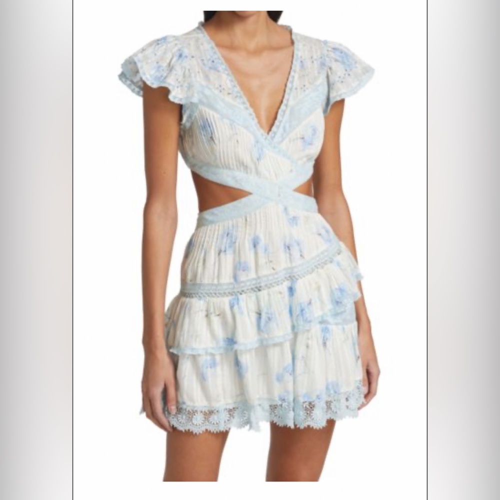 LOVESHACKFANCY Audrina Cut-Out Minidress Blue Small - Picture 5 of 10